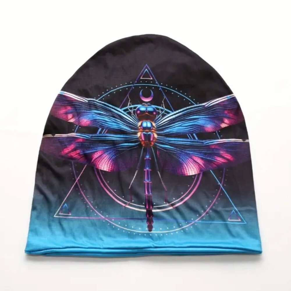 blue & black dragonfly convertible hat / neck gaitor - Picture 2 of 4